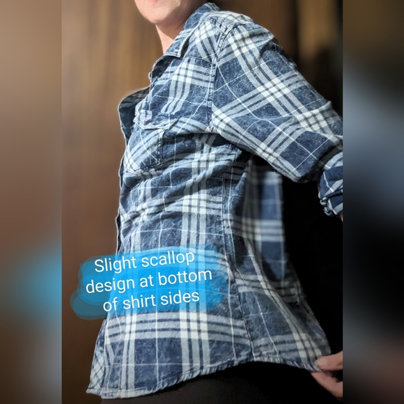 Warehouse One, ladies size 12 blue plaid button up shirt - Picture 13 of 14